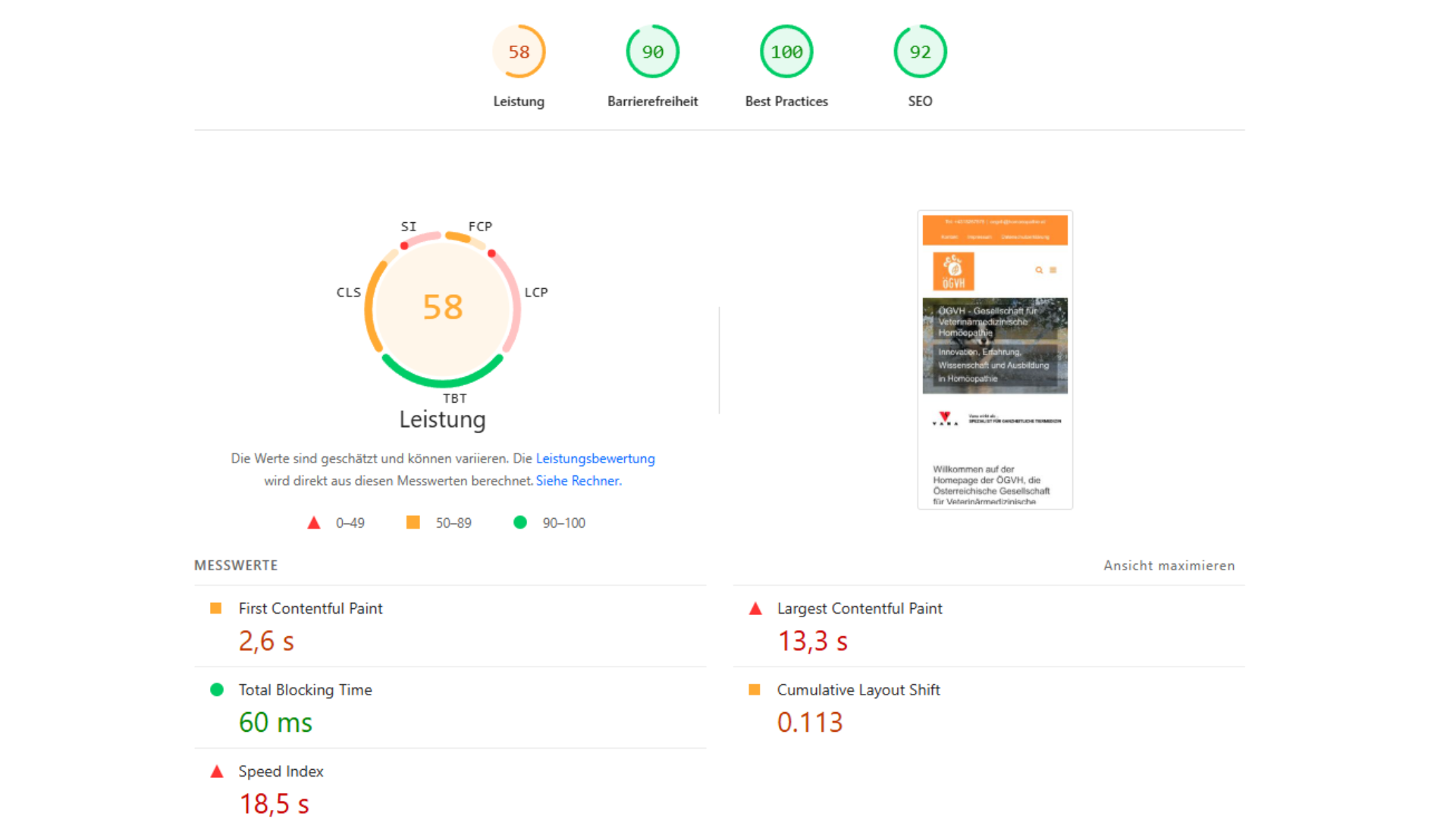 Pagespeed Vorher