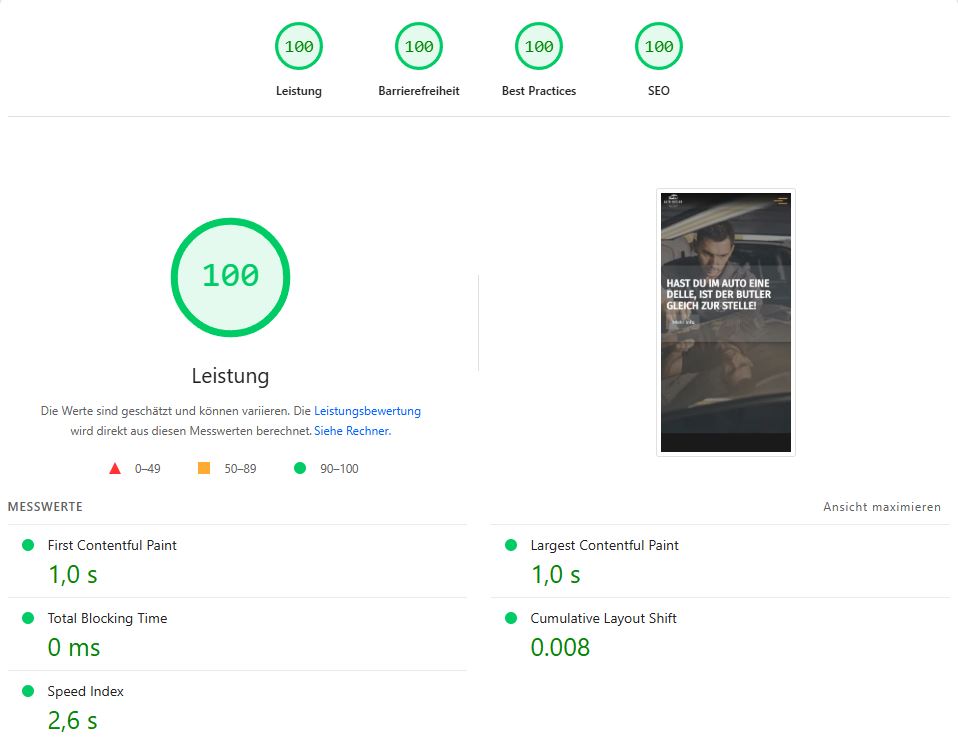 Pagespeed, Barrierefreiheit, Sauberkeit und SEO nachher